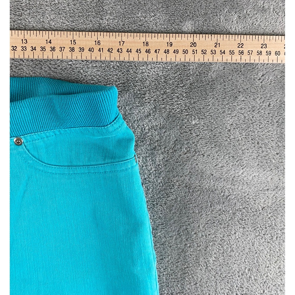 Lark Lane Petite Turquoise Blue Pull On Cropped Pants 14P Ribbed Waist Stretch - Picture 5 of 12
